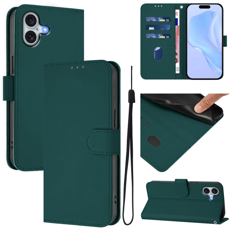 Coque de téléphone en cuir couleur unie avec lanière, pour iPhone 16 Pro, pour iPhone 16 Plus