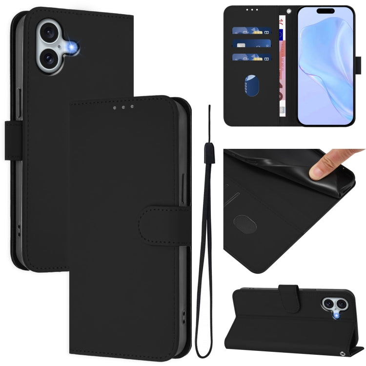 Coque de téléphone en cuir couleur unie avec lanière, pour iPhone 16 Pro, pour iPhone 16 Plus