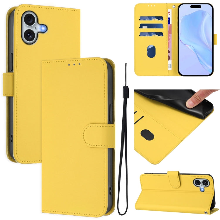 Coque de téléphone en cuir couleur unie avec lanière, pour iPhone 16 Pro, pour iPhone 16 Plus