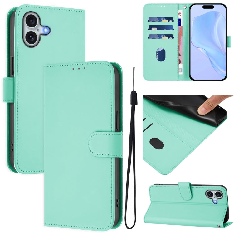 Coque de téléphone en cuir couleur unie avec lanière, pour iPhone 16 Pro, pour iPhone 16 Plus