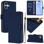 Coque de téléphone en cuir couleur unie avec lanière, pour iPhone 16 Pro, pour iPhone 16 Plus