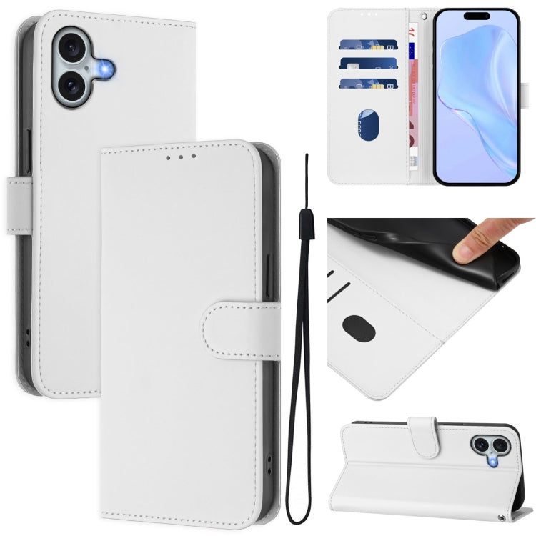 Coque de téléphone en cuir couleur unie avec lanière, pour iPhone 16 Pro, pour iPhone 16 Plus