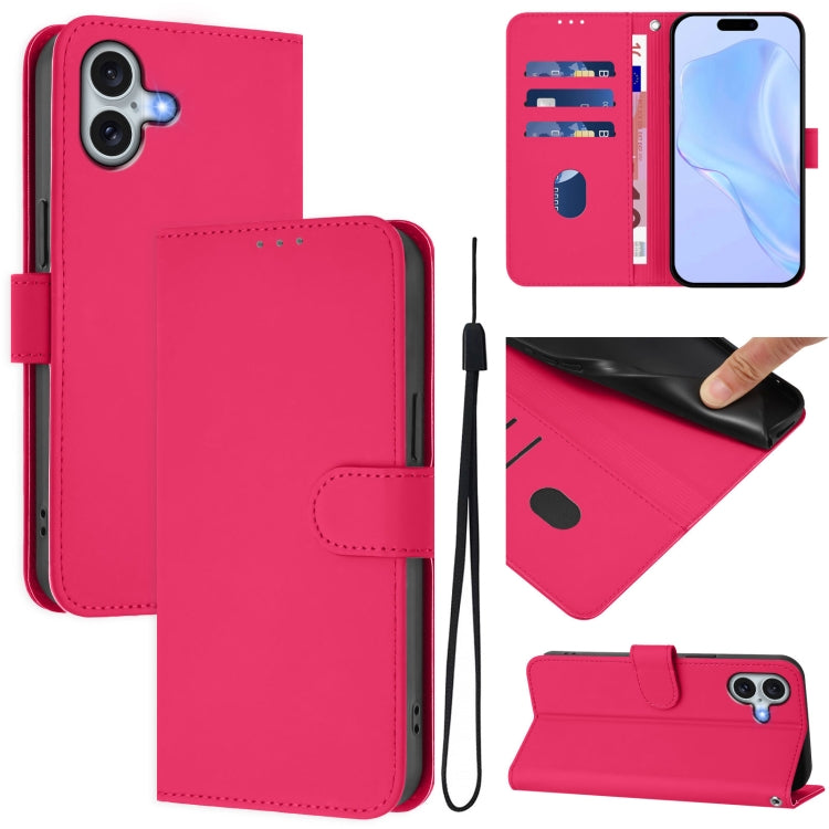 Coque de téléphone en cuir couleur unie avec lanière, pour iPhone 16 Pro, pour iPhone 16 Plus