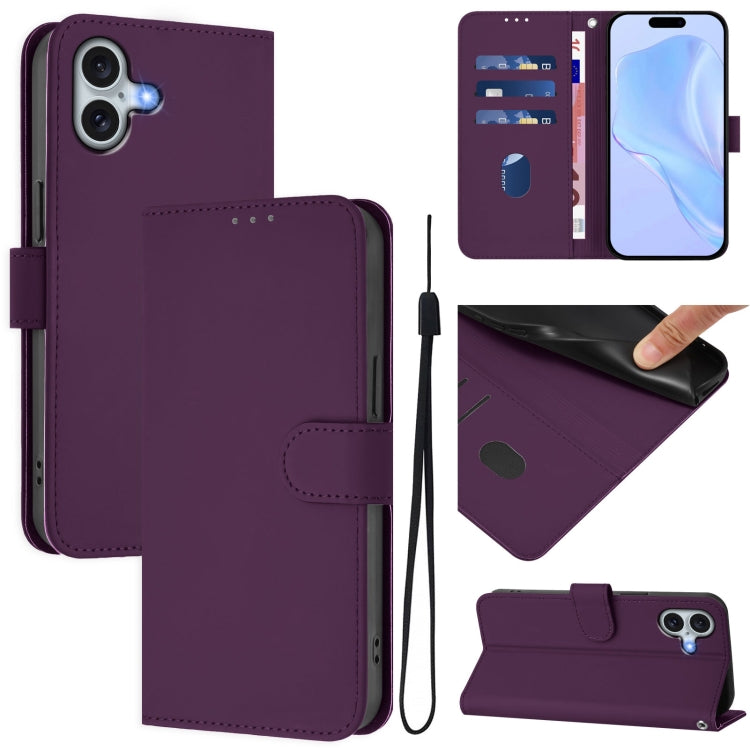 Coque de téléphone en cuir couleur unie avec lanière, pour iPhone 16 Pro, pour iPhone 16 Plus