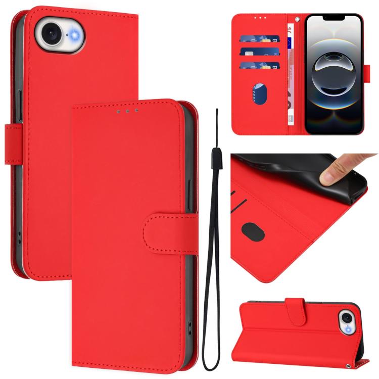 Étui de téléphone en cuir couleur unie effet peau avec cordon, Pour iPhone 17e / 16e, Pour iPhone 17 Pro Max