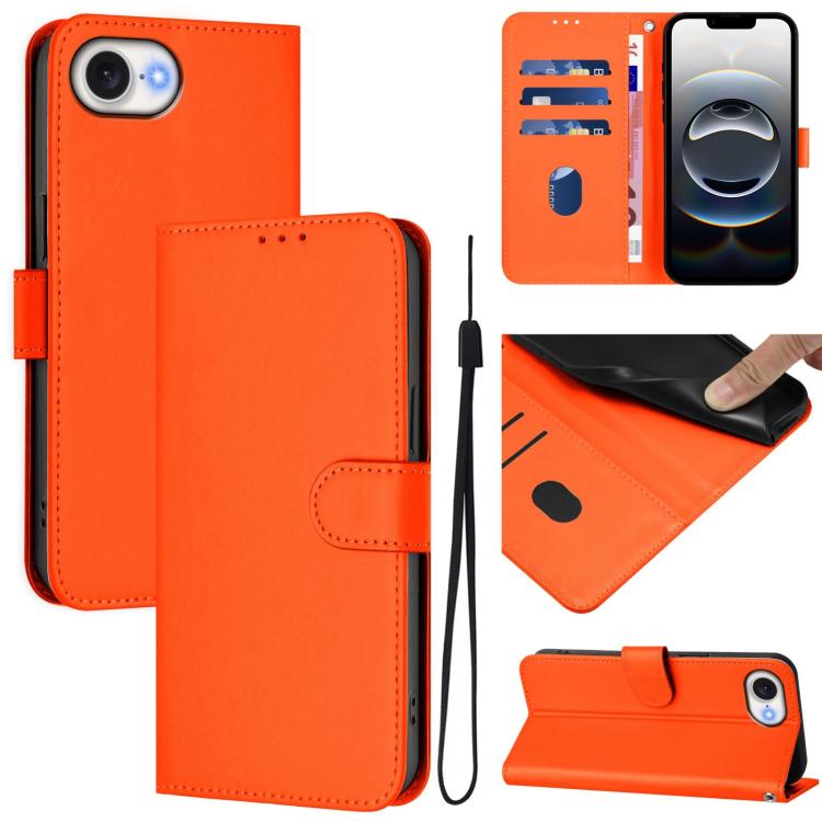 Étui de téléphone en cuir couleur unie effet peau avec cordon, Pour iPhone 17e / 16e, Pour iPhone 17 Pro Max
