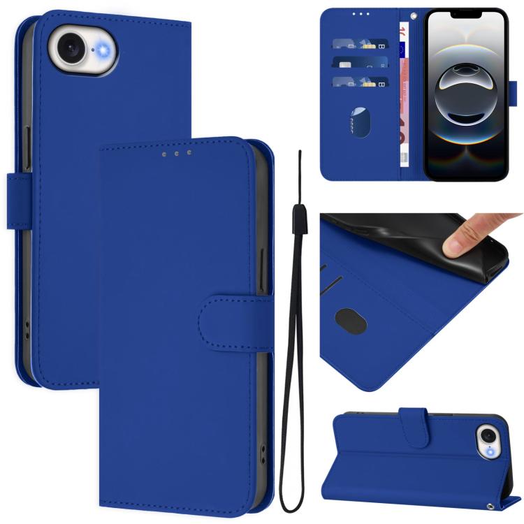 Étui de téléphone en cuir couleur unie effet peau avec cordon, Pour iPhone 17e / 16e, Pour iPhone 17 Pro Max