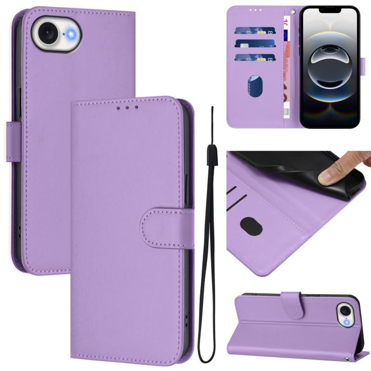 Étui de téléphone en cuir couleur unie effet peau avec cordon, Pour iPhone 17e / 16e, Pour iPhone 17 Pro Max