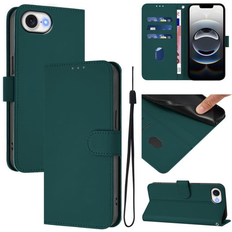 Étui de téléphone en cuir couleur unie effet peau avec cordon, Pour iPhone 17e / 16e, Pour iPhone 17 Pro Max