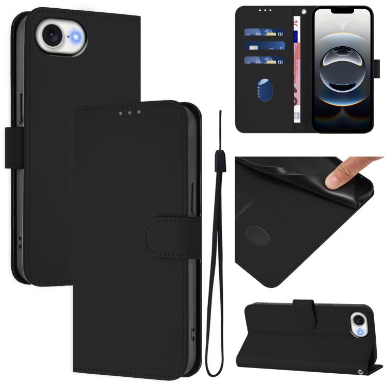 Étui de téléphone en cuir couleur unie effet peau avec cordon, Pour iPhone 17e / 16e, Pour iPhone 17 Pro Max