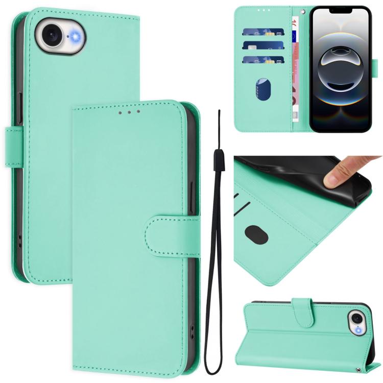 Étui de téléphone en cuir couleur unie effet peau avec cordon, Pour iPhone 17e / 16e, Pour iPhone 17 Pro Max