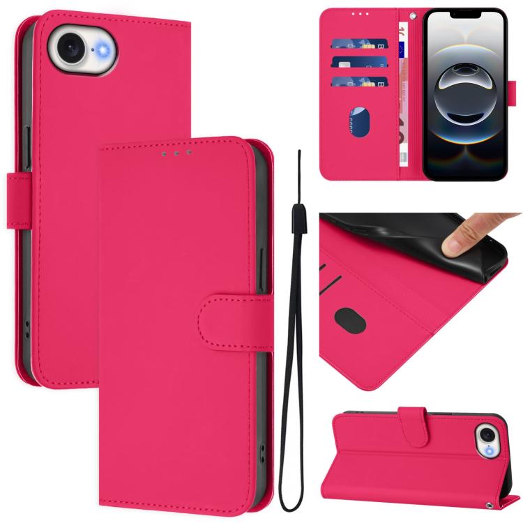 Étui de téléphone en cuir couleur unie effet peau avec cordon, Pour iPhone 17e / 16e, Pour iPhone 17 Pro Max
