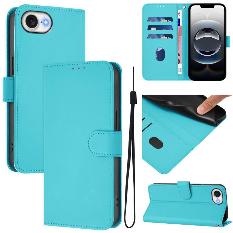 Étui de téléphone en cuir couleur unie effet peau avec cordon, Pour iPhone 17e / 16e, Pour iPhone 17 Pro Max