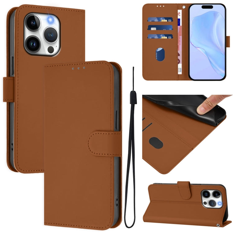 Skin Feel Solid Color Leather Phone Case with Lanyard, For iPhone 14 / 13, For iPhone 14 Pro
