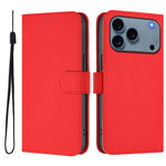 Étui de téléphone en cuir couleur unie effet peau avec cordon, Pour iPhone 17e / 16e, Pour iPhone 17 Pro Max