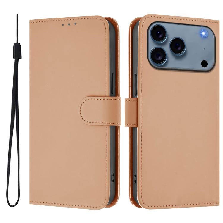 Étui de téléphone en cuir couleur unie effet peau avec cordon, Pour iPhone 17e / 16e, Pour iPhone 17 Pro Max
