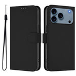 Étui de téléphone en cuir couleur unie effet peau avec cordon, Pour iPhone 17e / 16e, Pour iPhone 17 Pro Max
