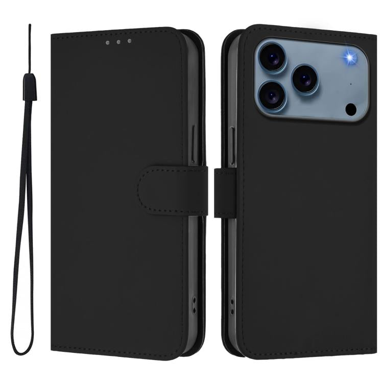Étui de téléphone en cuir couleur unie effet peau avec cordon, Pour iPhone 17e / 16e, Pour iPhone 17 Pro Max