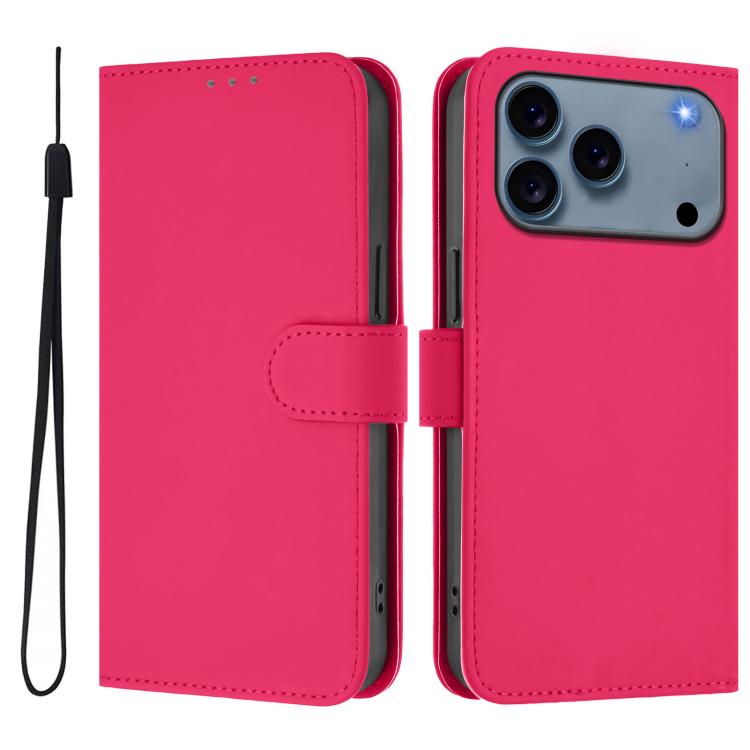 Étui de téléphone en cuir couleur unie effet peau avec cordon, Pour iPhone 17e / 16e, Pour iPhone 17 Pro Max