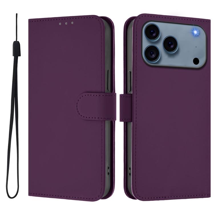 Étui de téléphone en cuir couleur unie effet peau avec cordon, Pour iPhone 17e / 16e, Pour iPhone 17 Pro Max