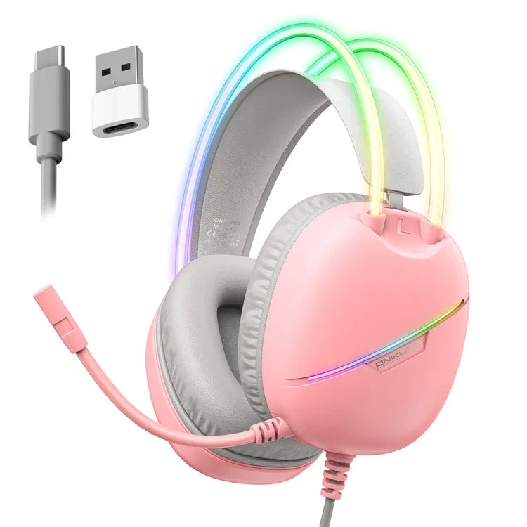 Casque de jeu e-sport ONIKUMA X33 avec lumière RGB monté sur tête, longueur de câble : 2 m, X33