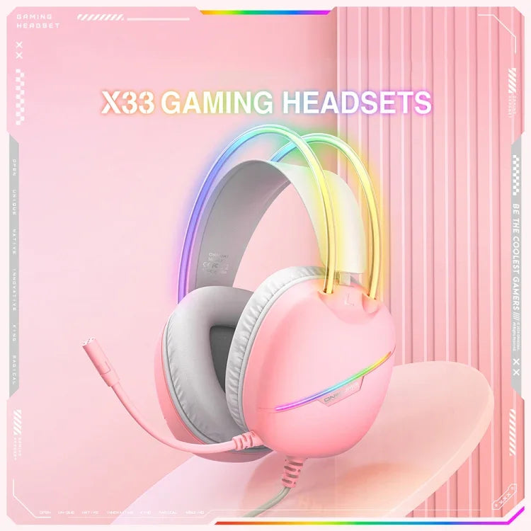 Casque de jeu e-sport ONIKUMA X33 avec lumière RGB monté sur tête, longueur de câble : 2 m, X33