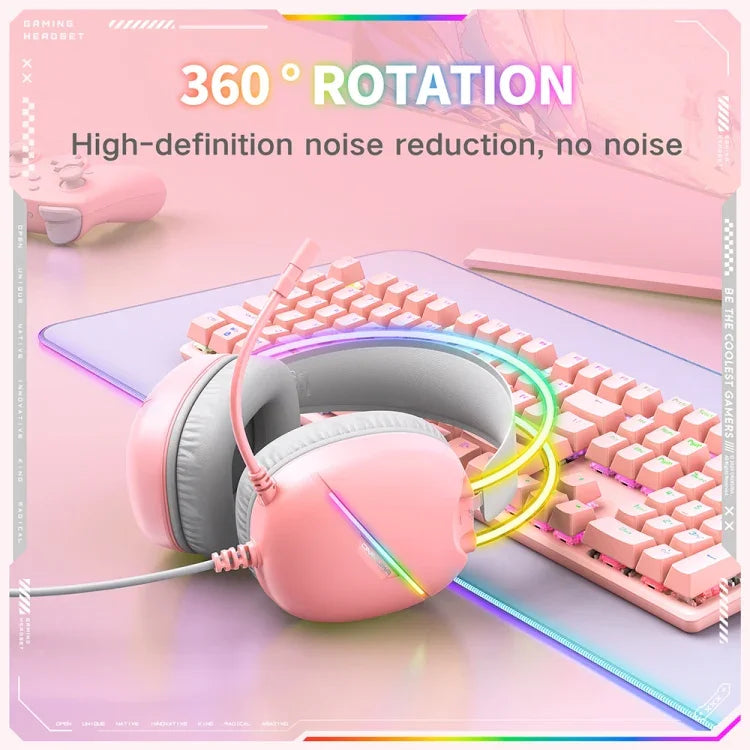 Casque de jeu e-sport ONIKUMA X33 avec lumière RGB monté sur tête, longueur de câble : 2 m, X33