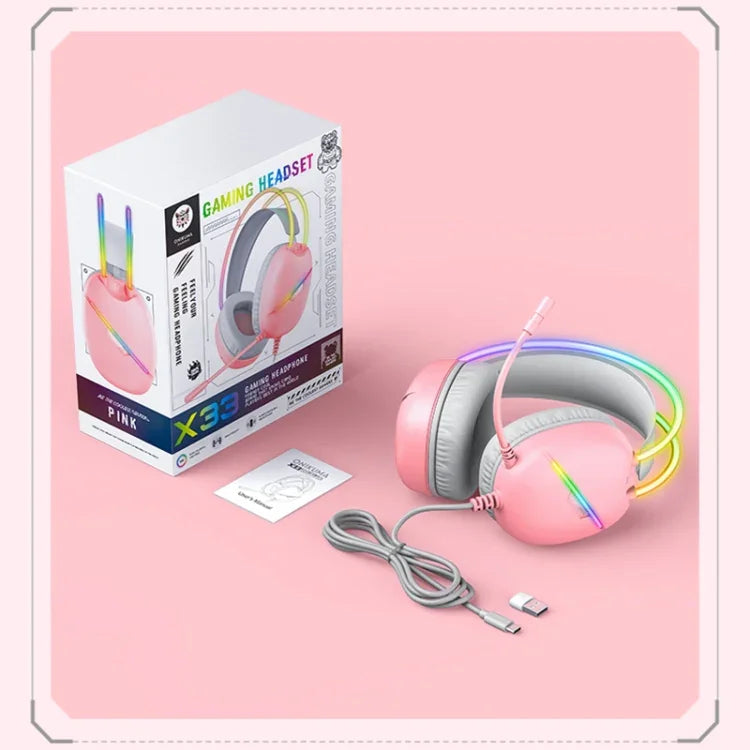 Casque de jeu e-sport ONIKUMA X33 avec lumière RGB monté sur tête, longueur de câble : 2 m, X33