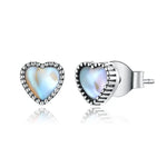 Boucles d'Oreilles Simples Cœur de Verre en Argent Sterling S925