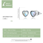 Boucles d'Oreilles Simples Cœur de Verre en Argent Sterling S925