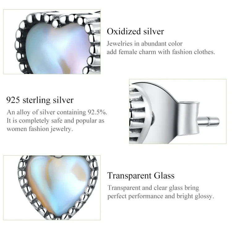 Boucles d'Oreilles Simples Cœur de Verre en Argent Sterling S925