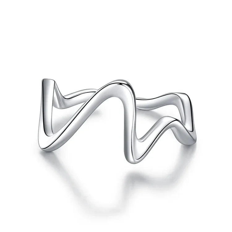 Bague Femme Courbe Ondulée Simple en Argent Sterling S925
