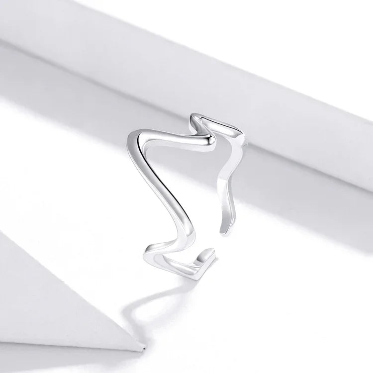 Bague Femme Courbe Ondulée Simple en Argent Sterling S925