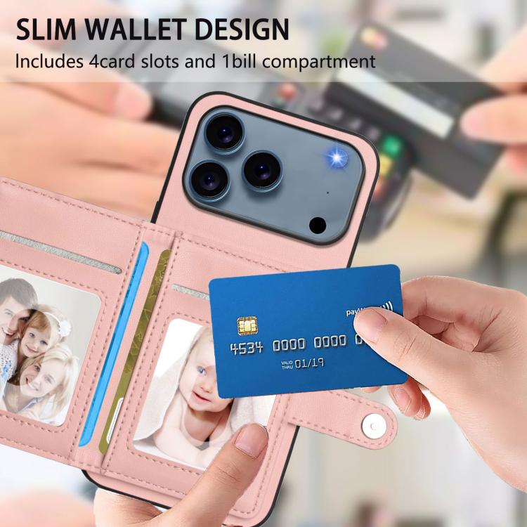 Étui de téléphone antivol RFID avec pochette pour cartes à bouton, Pour iPhone 17 Pro Max, Pour iPhone 17 Pro, Pour iPhone 17, Pour iPhone Air, Pour iPhone 16 Pro Max, Pour iPhone 16 Pro, Pour iPhone 16 Plus, Pour iPhone 16