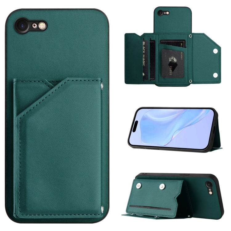 Étui de téléphone à quatre fentes pour cartes avec dragonne, toucher doux, pour iPhone 7 / 8 / SE 2020 2022, pour iPhone 13 Pro Max, pour iPhone 13 Pro, pour iPhone 13, pour iPhone 13 mini, pour iPhone 12, pour iPhone 12 Pro Max, pour iPhone 12 Pro