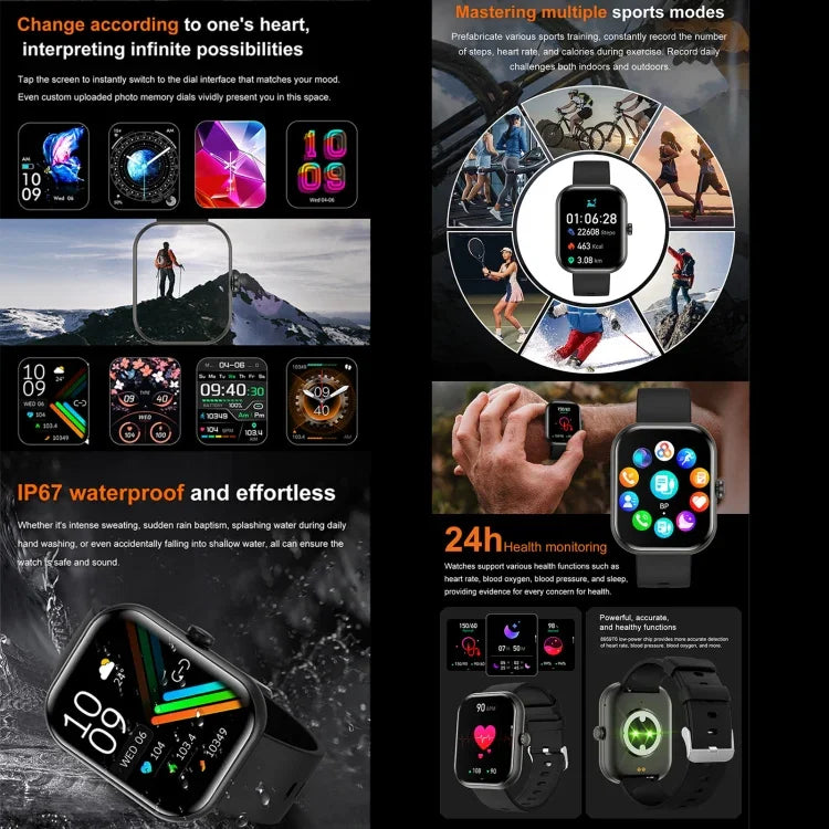 Montre connectée ZW65 de 2,01 pouces pour le fitness : mesure de l’oxygène sanguin, de la pression artérielle et de la fréquence cardiaque.