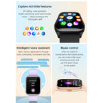 Montre connectée KT73S à écran carré de 1,85 pouce avec appels Bluetooth, suivi de la fréquence cardiaque, de la pression artérielle, de l'oxygène sanguin, de la santé féminine et du sommeil.