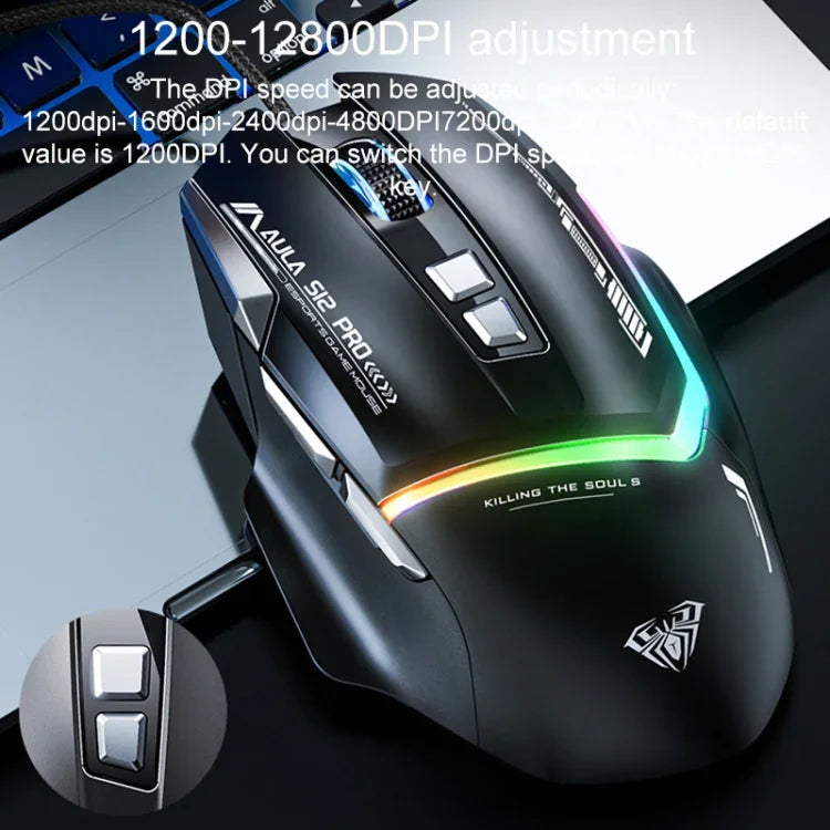 Souris de Jeu Filaire RGB AULA S12 Pro 12800DPI