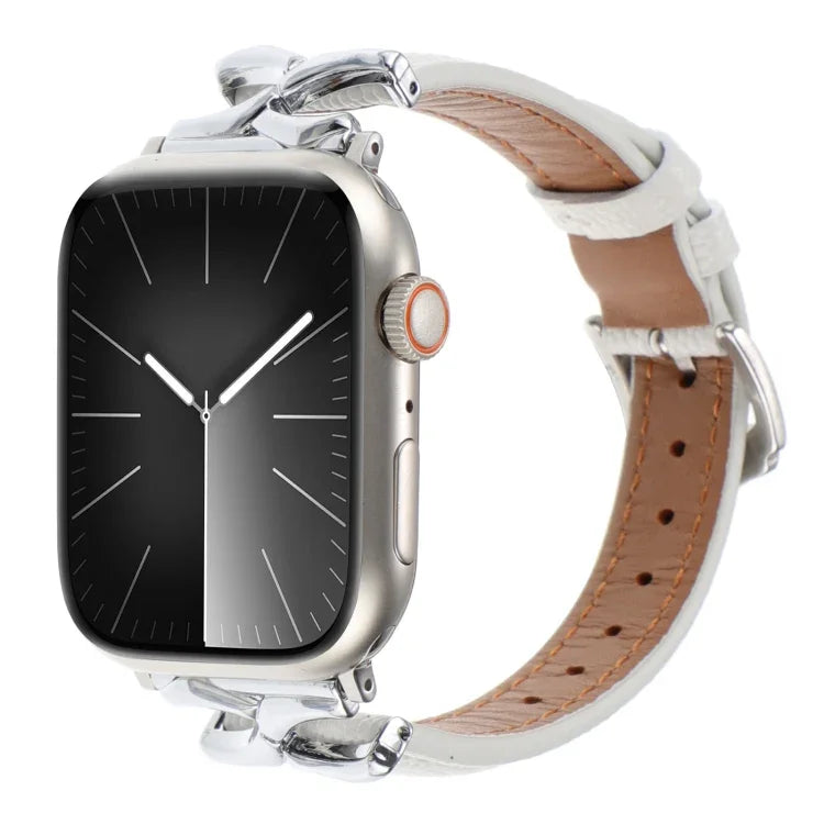 Bracelet de montre en cuir véritable avec boucle en forme de X, compatible avec les Apple Watch 46 mm / 49 mm / 45 mm / 44 mm et 42 mm / 41 mm / 40 mm / 38 mm.