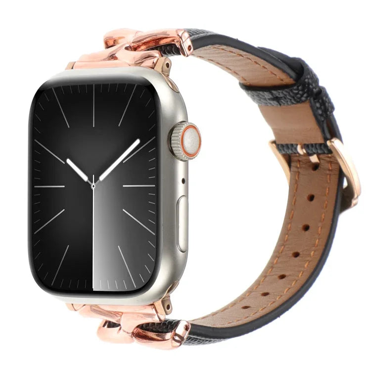 Bracelet de montre en cuir véritable avec boucle en forme de X, compatible avec les Apple Watch 46 mm / 49 mm / 45 mm / 44 mm et 42 mm / 41 mm / 40 mm / 38 mm.
