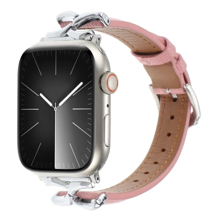 Bracelet de montre en cuir véritable avec boucle en forme de X, compatible avec les Apple Watch 46 mm / 49 mm / 45 mm / 44 mm et 42 mm / 41 mm / 40 mm / 38 mm.