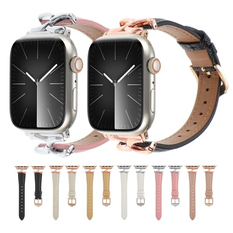 Bracelet de montre en cuir véritable avec boucle en forme de X, compatible avec les Apple Watch 46 mm / 49 mm / 45 mm / 44 mm et 42 mm / 41 mm / 40 mm / 38 mm.