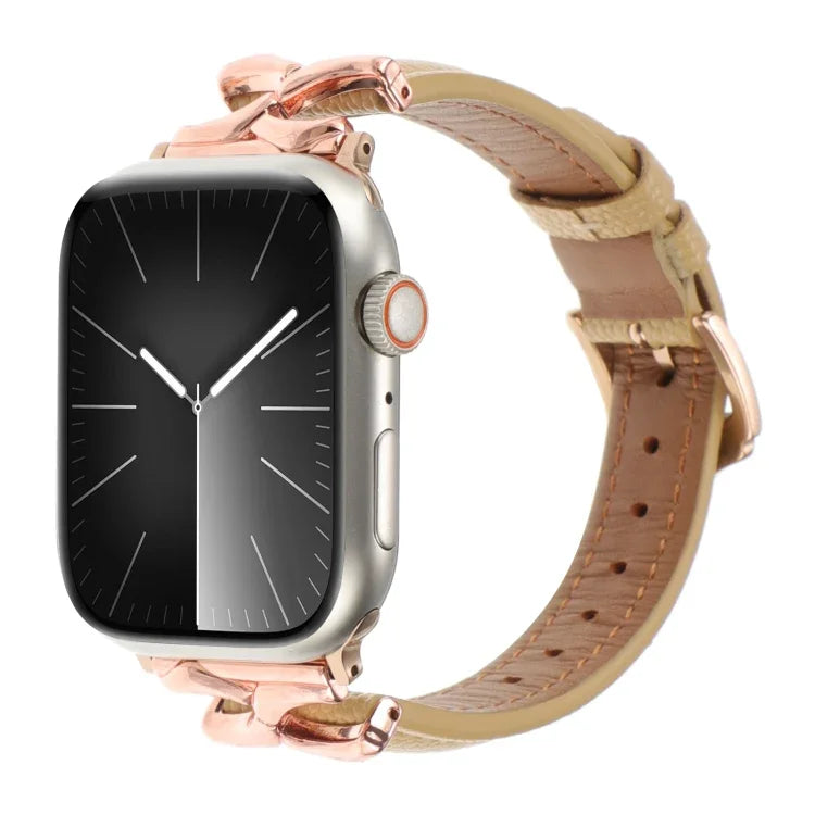 Bracelet de montre en cuir véritable texturé à pois avec boucle en forme de X, compatible avec Apple Watch 46 mm / 49 mm / 45 mm / 44 mm et Apple Watch 42 mm / 41 mm / 40 mm / 38 mm.