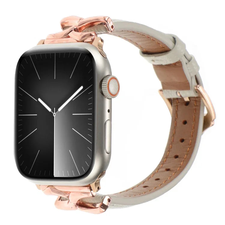 Bracelet de montre en cuir véritable texturé à pois avec boucle en forme de X, compatible avec Apple Watch 46 mm / 49 mm / 45 mm / 44 mm et Apple Watch 42 mm / 41 mm / 40 mm / 38 mm.