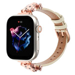 Bracelet de montre en cuir véritable à motif tête de léopard, compatible avec Apple Watch 46 mm / 49 mm / 45 mm / 44 mm et Apple Watch 42 mm / 41 mm / 40 mm / 38 mm.
