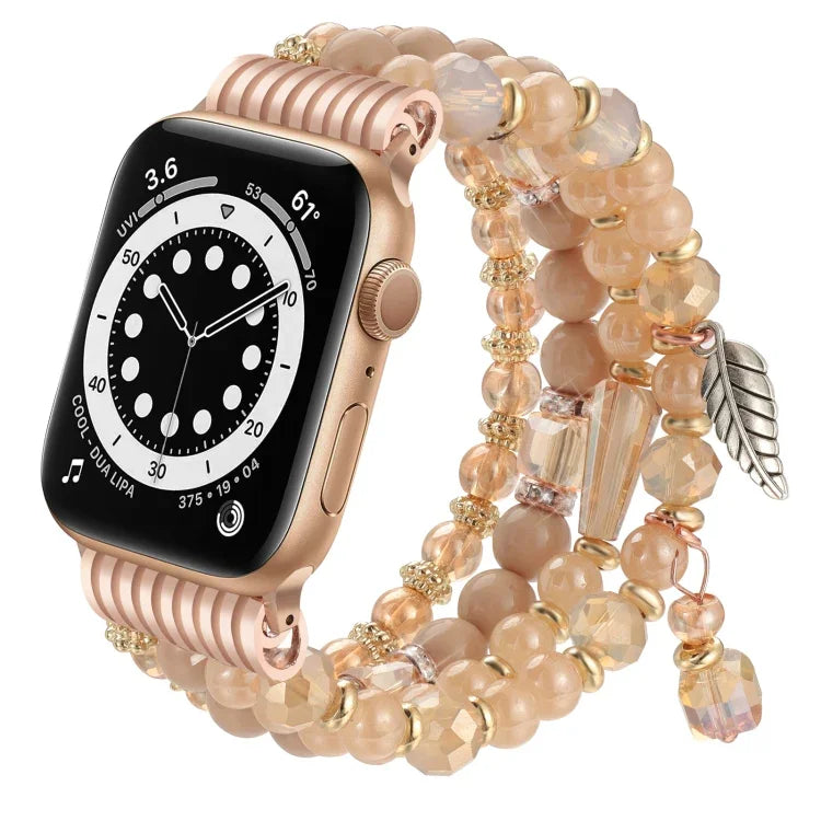 Bracelet de montre à chaîne perlée et pompon, compatible avec Apple Watch 46 mm / 49 mm / 45 mm / 44 mm et Apple Watch 42 mm / 41 mm / 40 mm / 38 mm