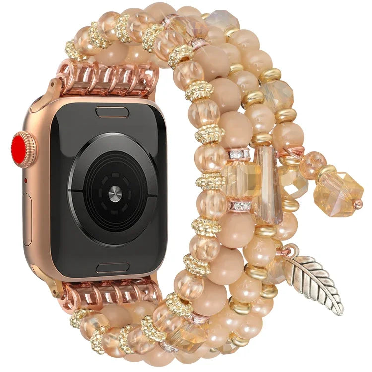 Bracelet de montre à chaîne perlée et pompon, compatible avec Apple Watch 46 mm / 49 mm / 45 mm / 44 mm et Apple Watch 42 mm / 41 mm / 40 mm / 38 mm
