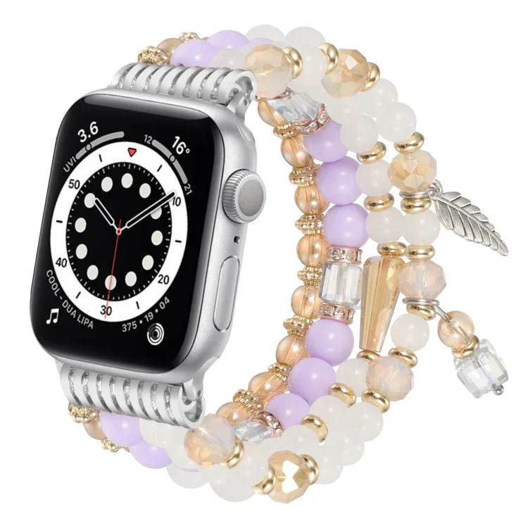 Bracelet de montre à chaîne perlée et pompon, compatible avec Apple Watch 46 mm / 49 mm / 45 mm / 44 mm et Apple Watch 42 mm / 41 mm / 40 mm / 38 mm