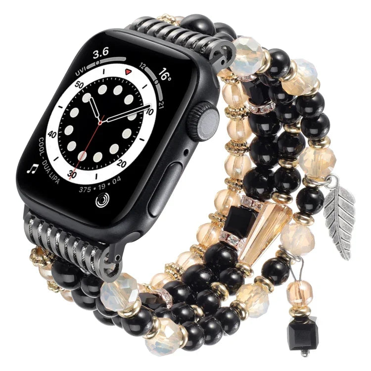 Bracelet de montre à chaîne perlée et pompon, compatible avec Apple Watch 46 mm / 49 mm / 45 mm / 44 mm et Apple Watch 42 mm / 41 mm / 40 mm / 38 mm