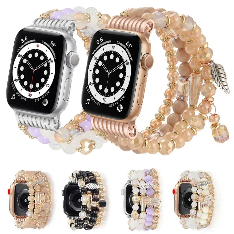Bracelet de montre à chaîne perlée et pompon, compatible avec Apple Watch 46 mm / 49 mm / 45 mm / 44 mm et Apple Watch 42 mm / 41 mm / 40 mm / 38 mm